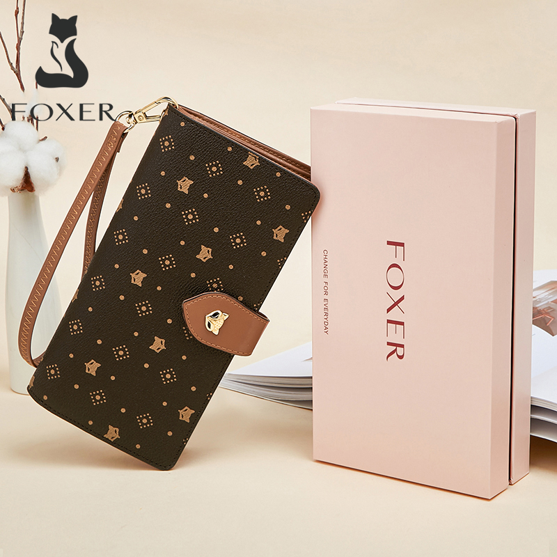 Monogram Keychain Leather - FOXER Damski Długi Portfel Etui na